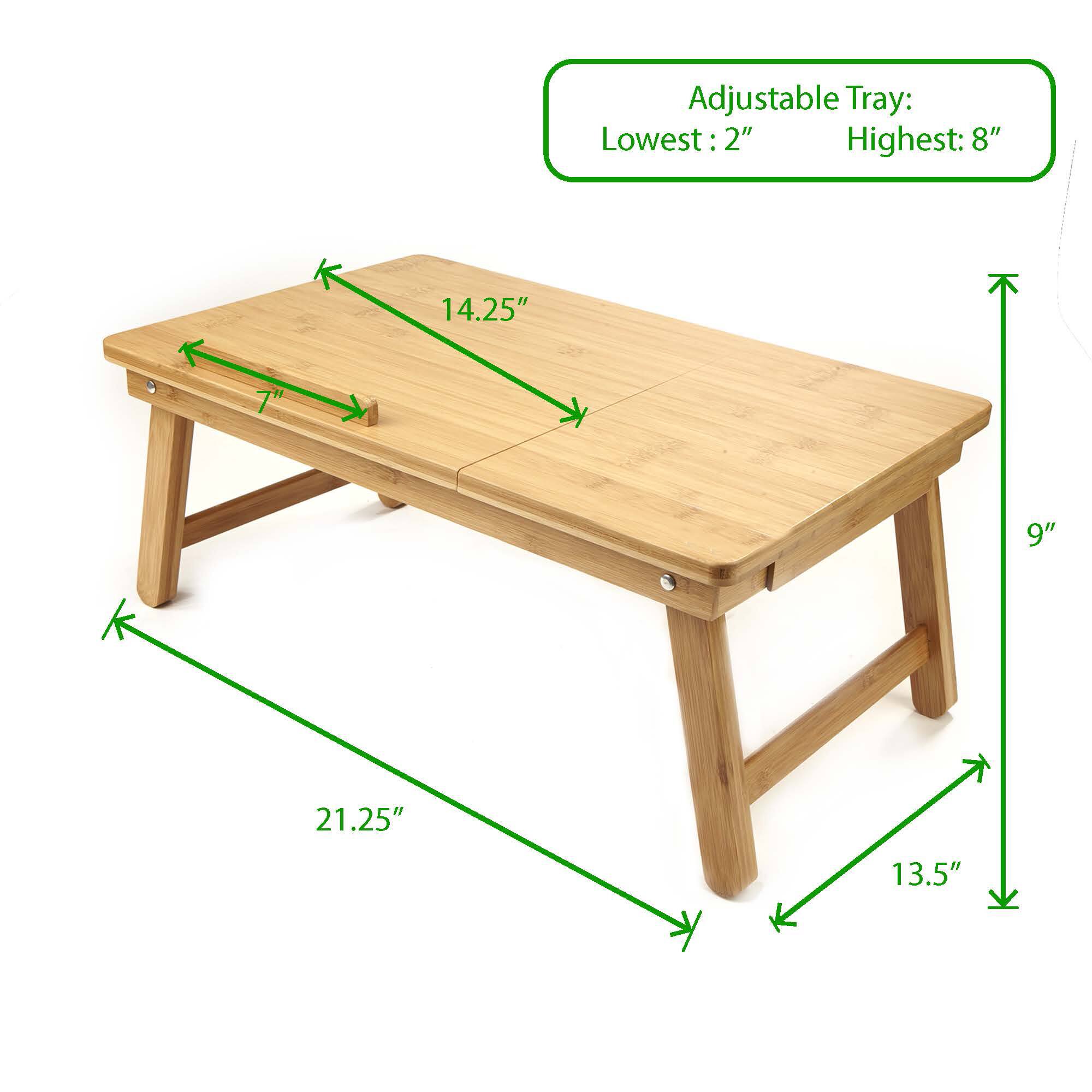 Mind Reader 21.2" Adjustable Bamboo Lap Desk Breakfast Table with Foldable Legs
